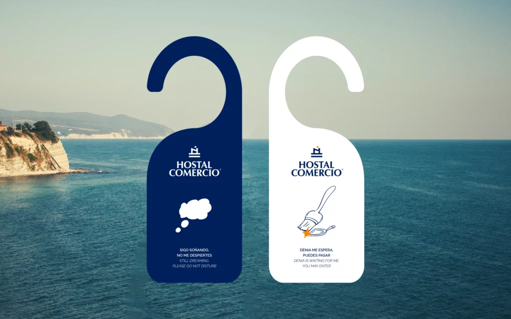 Aplicaciones de marca Hostal Comercio Dénia diseñado por Morrisen Studio